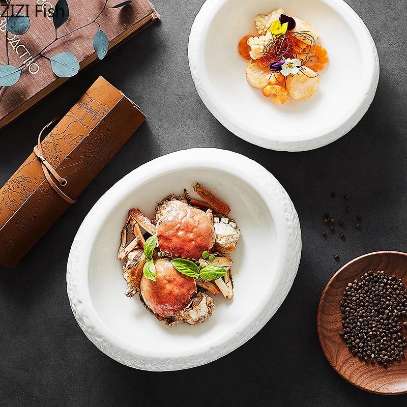 European-style Irregular Ceramic Tableware Bowl Noodle Bowl Plate Steak Salad Snack Cake Dishware Insulation