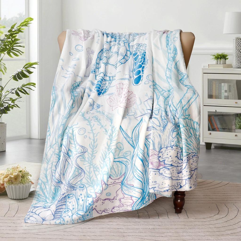 Sea Turtle Throw Blanket Nautical Coastal Throw Blanket Gift for Turtle Lover Throw Blankets Beach Coral Reef Flannel Fleece Thr