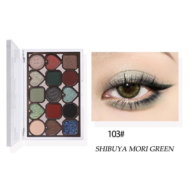 

Пятнадцатицветная палитра теней для век Button, перламутровая матовая, земляных тонов, европейский и американский макияж, стойкая, не легко опадает, контурирует.