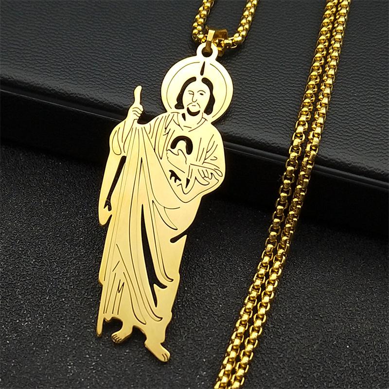 San Judas Tadeo Pendant Necklace for Men Women Stainless Steel Silver Color Saints Apostle of Jesus Chain Jewelry