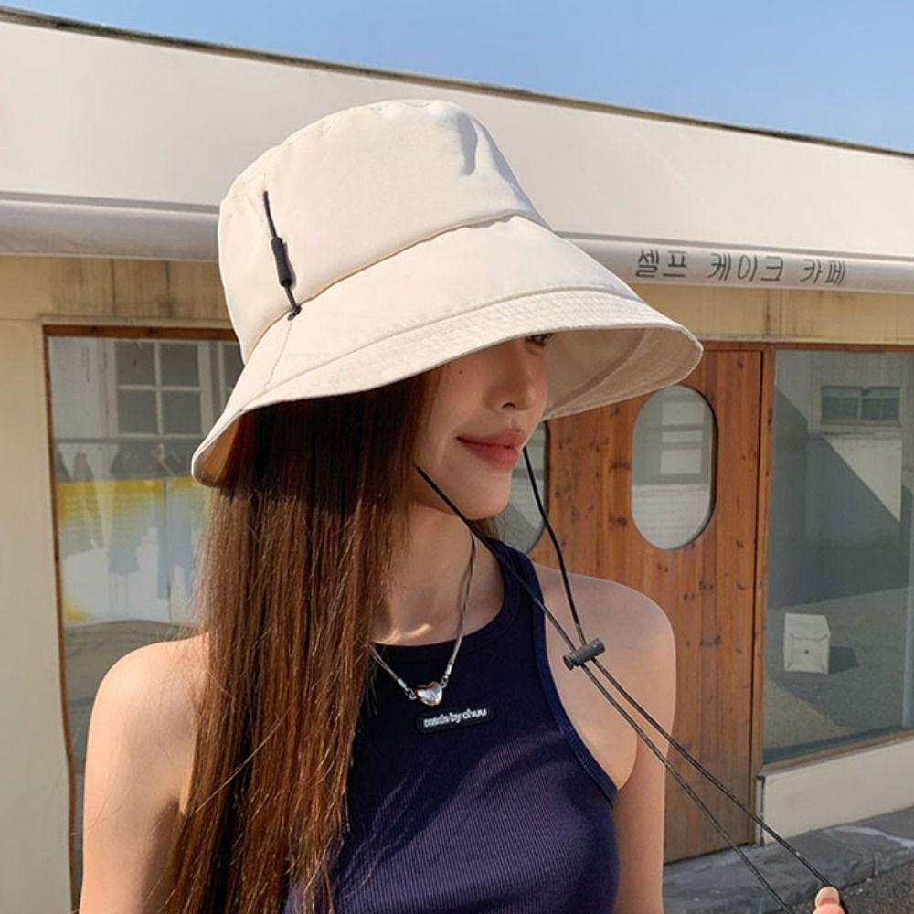 Polyester Sunshade Bucket Hat Windproof Rope Foldable Sun Hat Quick Drying Fisherman Hat  Camping