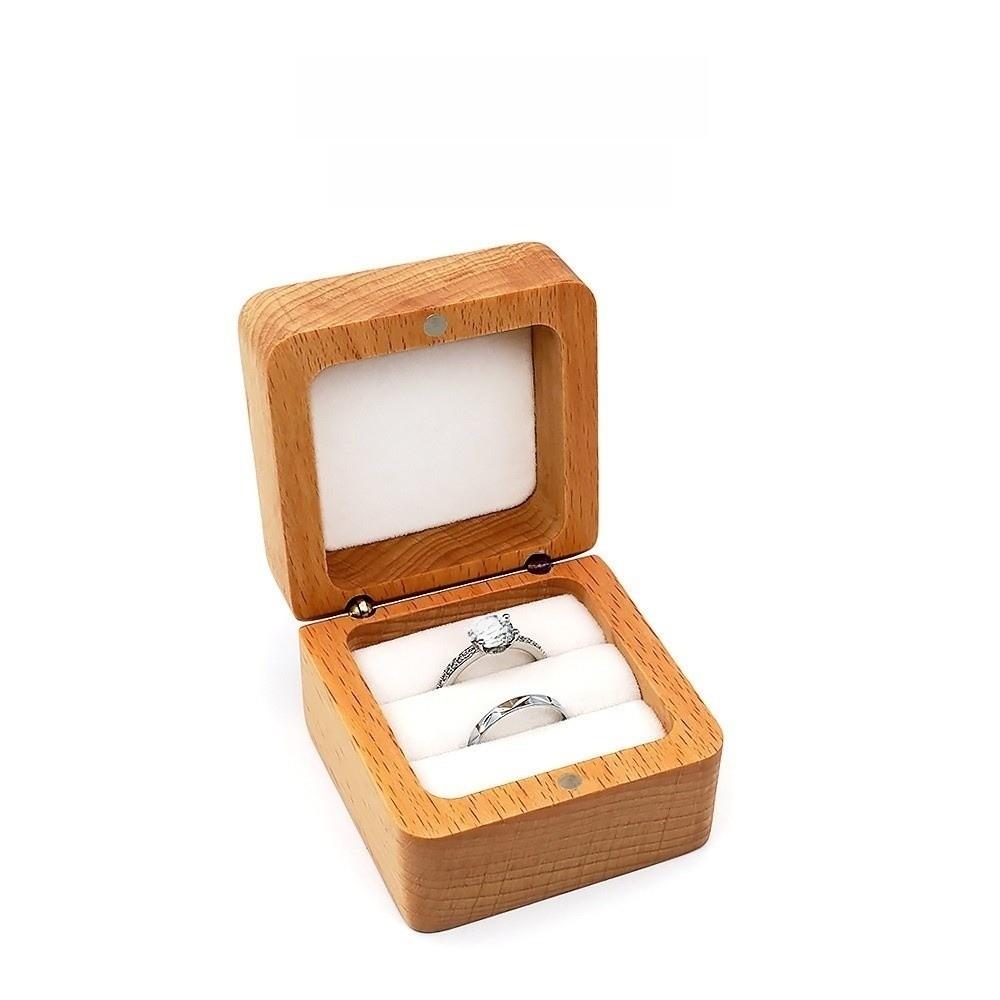 Simple Velvet Ear Studs Case Wooden Ring Earring Holder Retro Wood Rings Box Ring