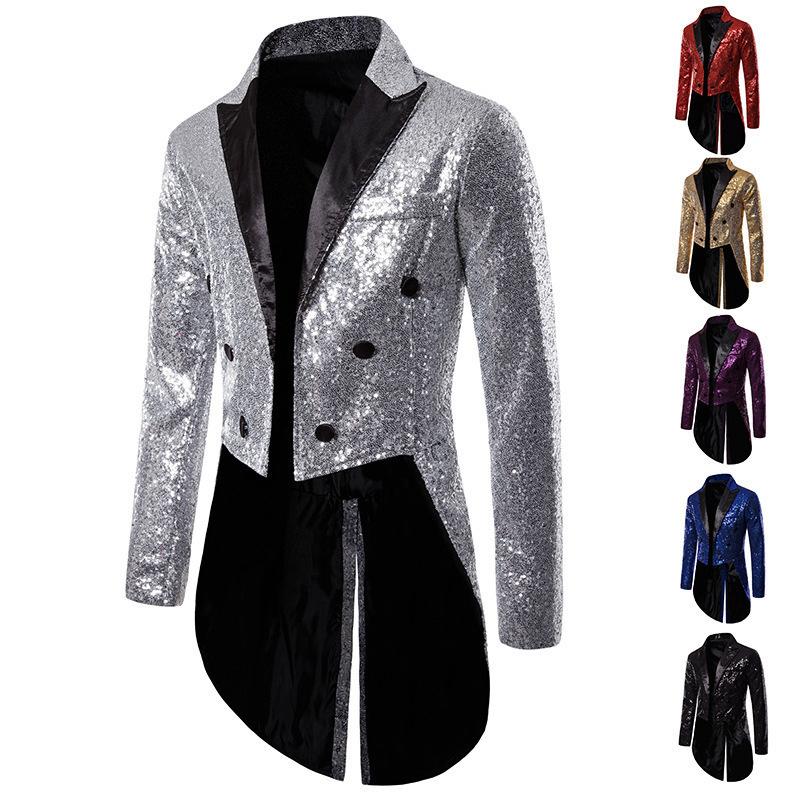 Long Suit Blazer Jackets Men Party Dance Bling Coats Wedding Men's Gentleman Stage Suits B08