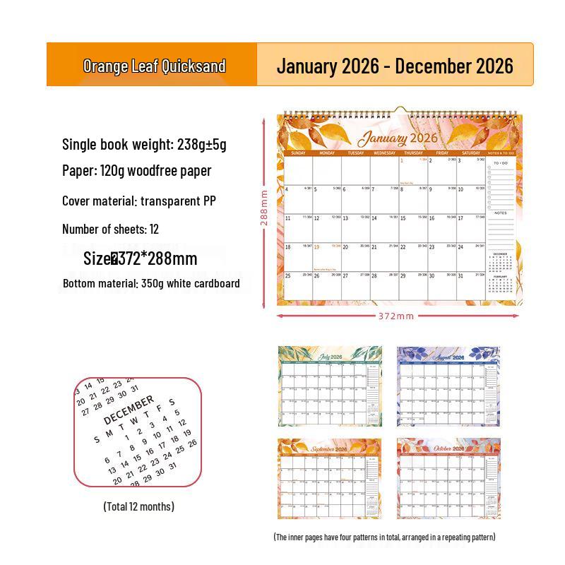 2026 Floral Wall Calendar: Custom Punch-in Memo Ring Calendar for Office