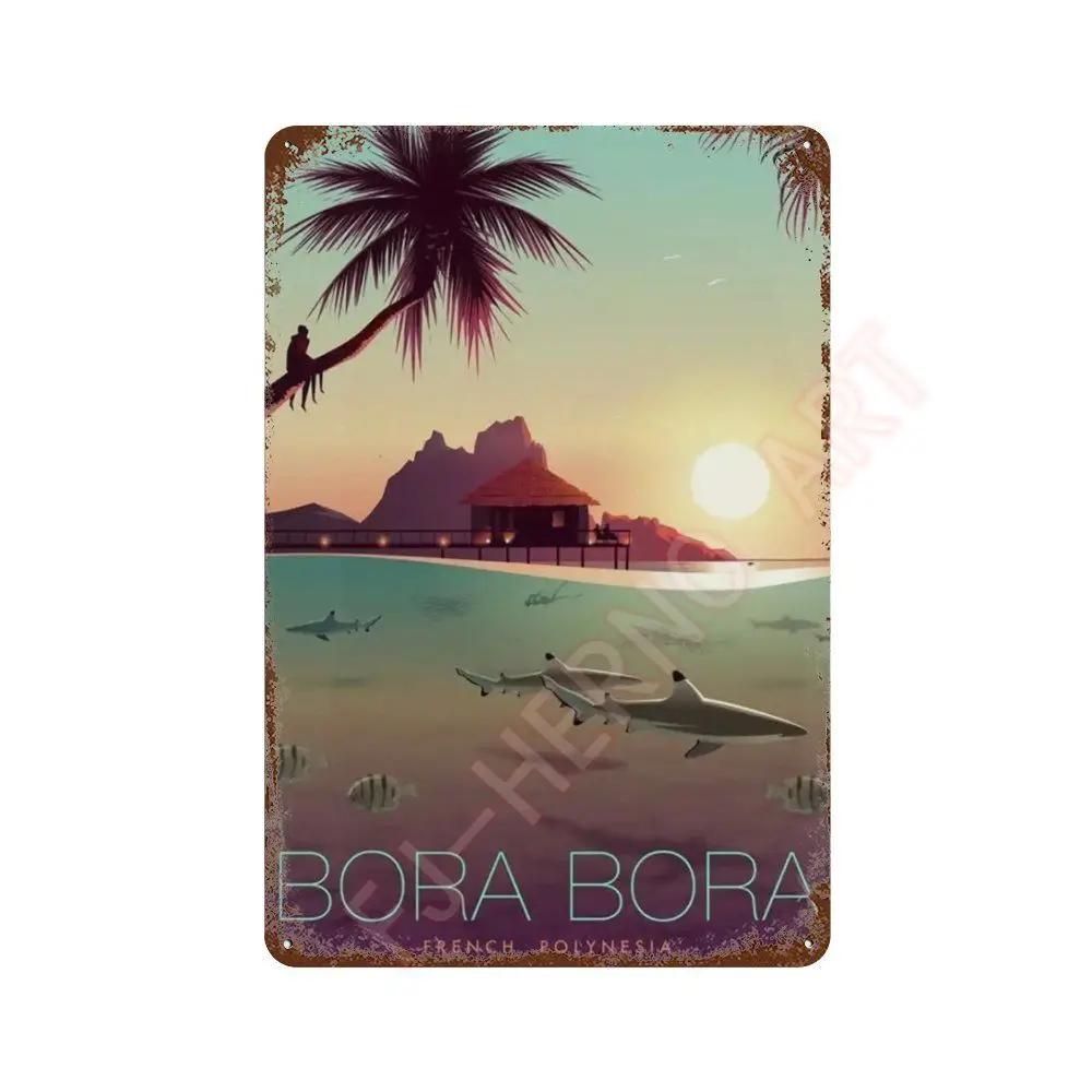 Nordic Travel Poster Aesthetic Vacation Illustration Metal Tin Sign Plaque Wall Mural Plates Home Decoration Kawaii Room Decor