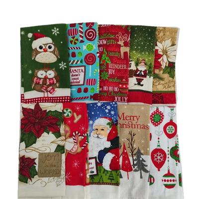5Pcs 38x63cm Christmas Printed Cotton Soft Tea Towels Kitchen Decoration Dishcloth Cleaning Tool Xmas Party Gift