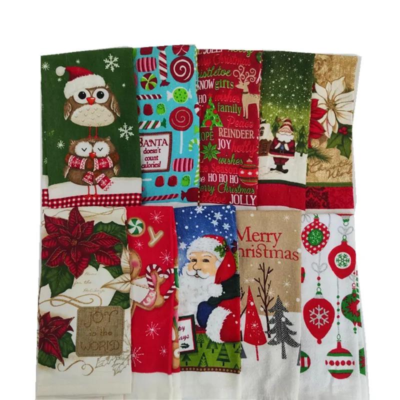 

5Pcs 38x63cm Christmas Printed Cotton Soft Tea Towels Kitchen Decoration Dishcloth Cleaning Tool Xmas Party Gift