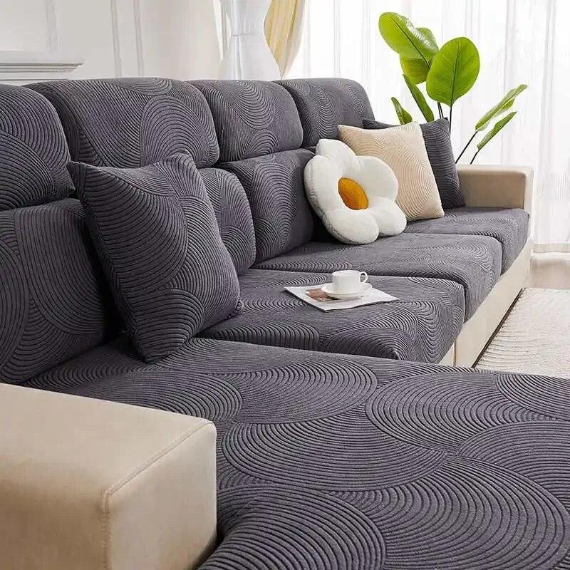 Polar Fleece Geometric Sofa Cushion Covers 1/2/3/4 Seater Elastic Sofa Mattress Corner Couch Armchair Slipcover