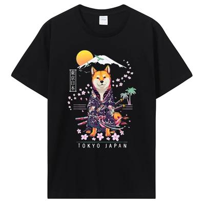 Shiba Inu tričko Japonské estetické tričko Sakura Cherry Blossoms Unisex oblečení Tričko nadměrné velikosti Grafická trička