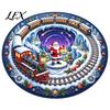Indoor Decorative Floor Covering Round 3D Christmas Rug, Vortex Optical Illusion Area Santa Snowman Staircase Low Profile Fireplace Mat Depth Pattern,