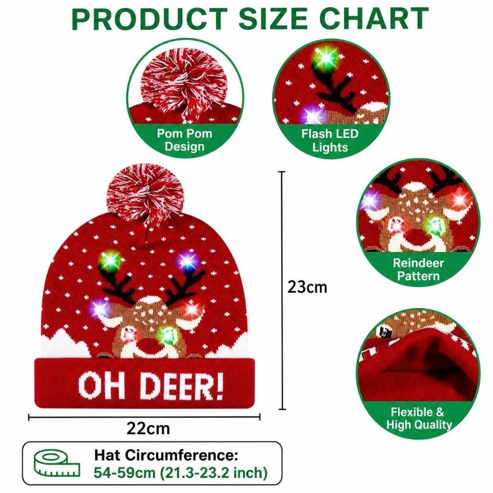 Ciepłe Zimowe Świąteczne Czapki LED Mikołaj Xmas Świecące Dzianinowe Czapki Kreskówkowe Kolorowe Rozświetlające Czapki Beanie Impreza Świąteczna