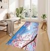 Pink Background Flower Carpet Mat Rug Home Decoration Living Room Bedroom Scenic Blossom Peach Tree Snow Peak Art Floor Runner
