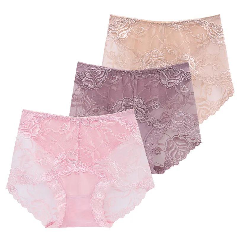 

3 шт., большие, средние, с высокой талией, кружевные брюки, женские, без следов, сексуальные, прозрачные, женские треугольные брюки, летние 2XL