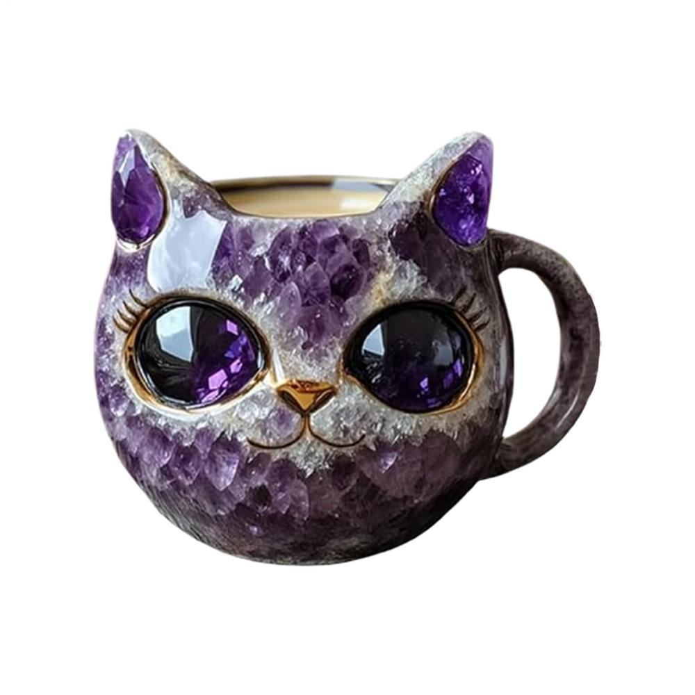 

Cute Mug Cute Kitten Shaped Resin Gems Tea Mugs Handmade Resin Home Decor Geode Animal Drinking Bottle For Women Men Lovers фіолетовий
