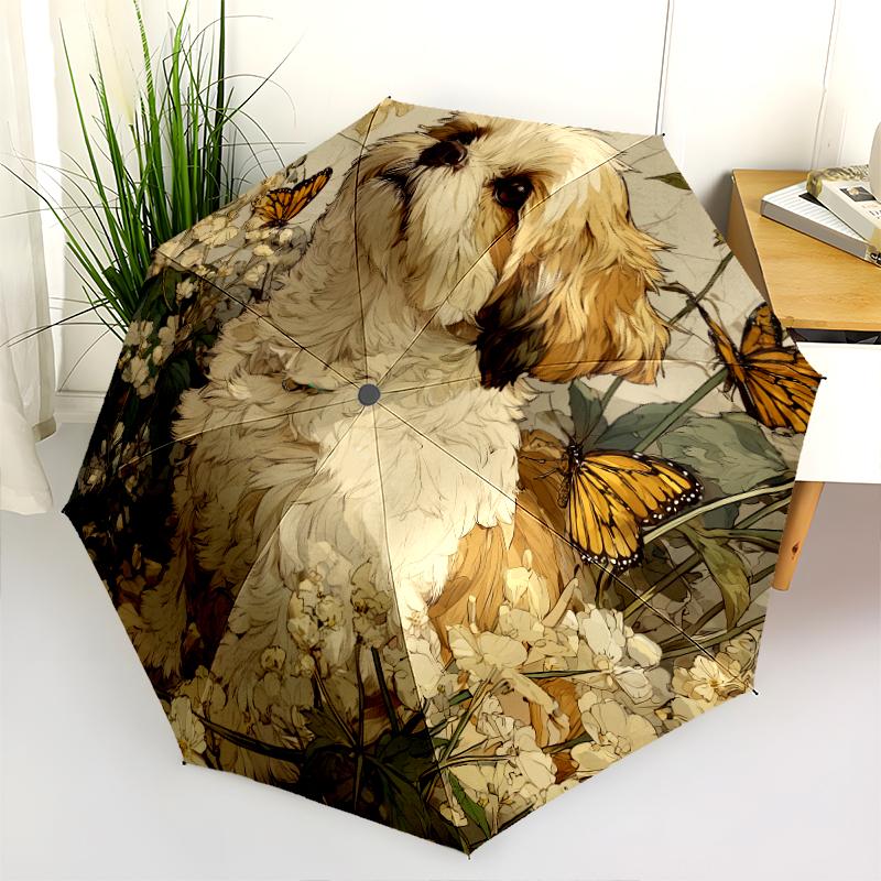 Shih Tzu pattern, automatic folding umbrella, portable and foldable design, 8 ribs, a Christmas or birthday gift.