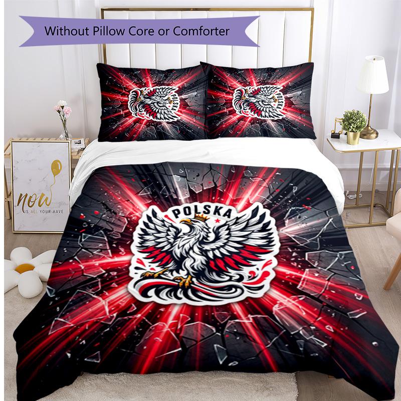 Set Biancheria da Letto Stampata Calcio Polonia 3 Pezzi Set Copriletto Traspirante Accogliente come Regalo per Inaugurazione Casa o Festa