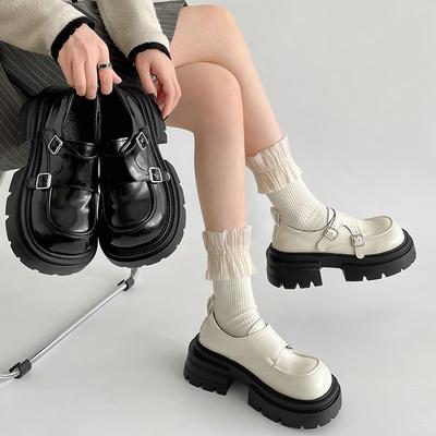 White British Style Platform Small Leather Shoes for Women's Spring and Autumn with Skirts Mary Jane Single Shoes