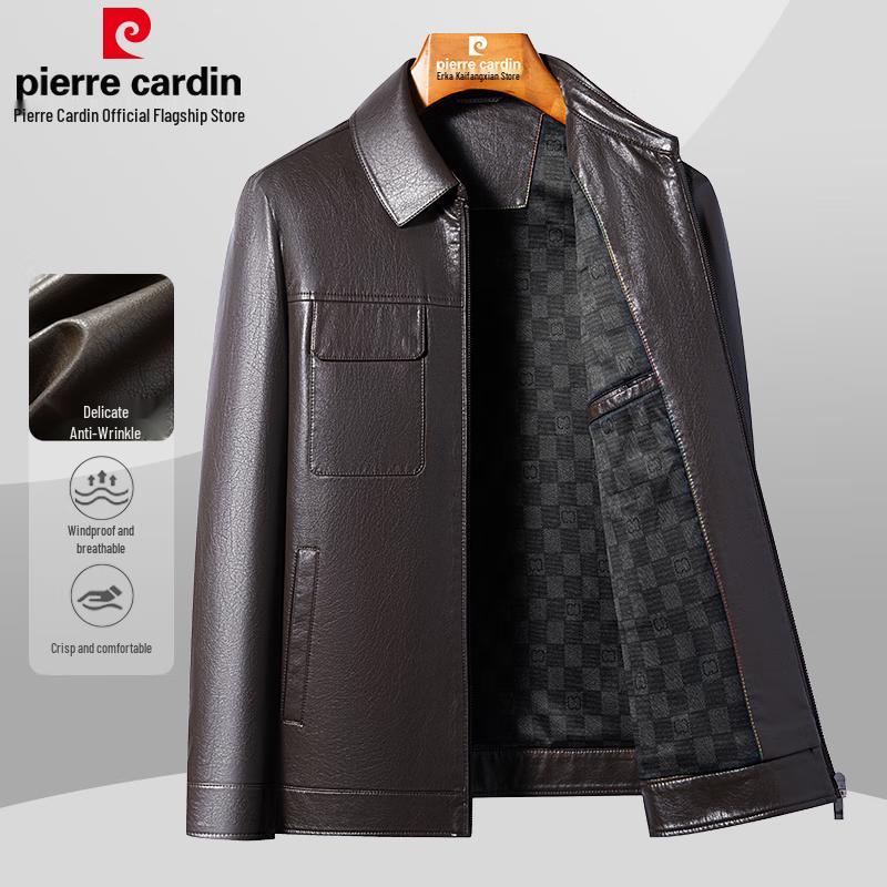 Pierre Cardin Men's Business Casual Lapel Leather Jacket