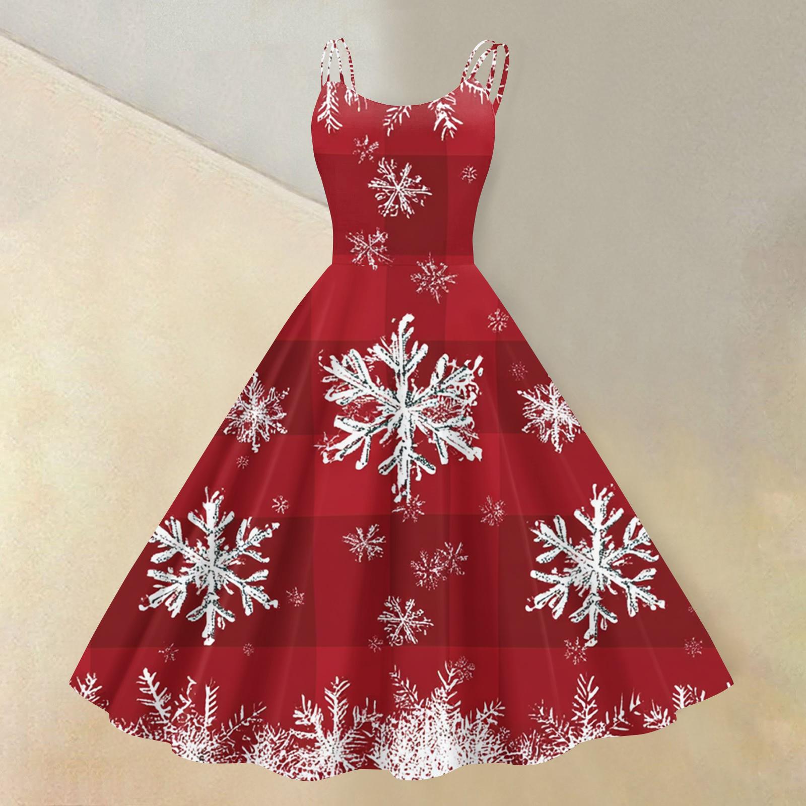 

Women s Christmas Print Sexy Off-the-Shoulder Punk Retro Dress S
