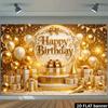 2D Gold & White Themed Birthday Photo Booth Backdrop with Bunting Flags