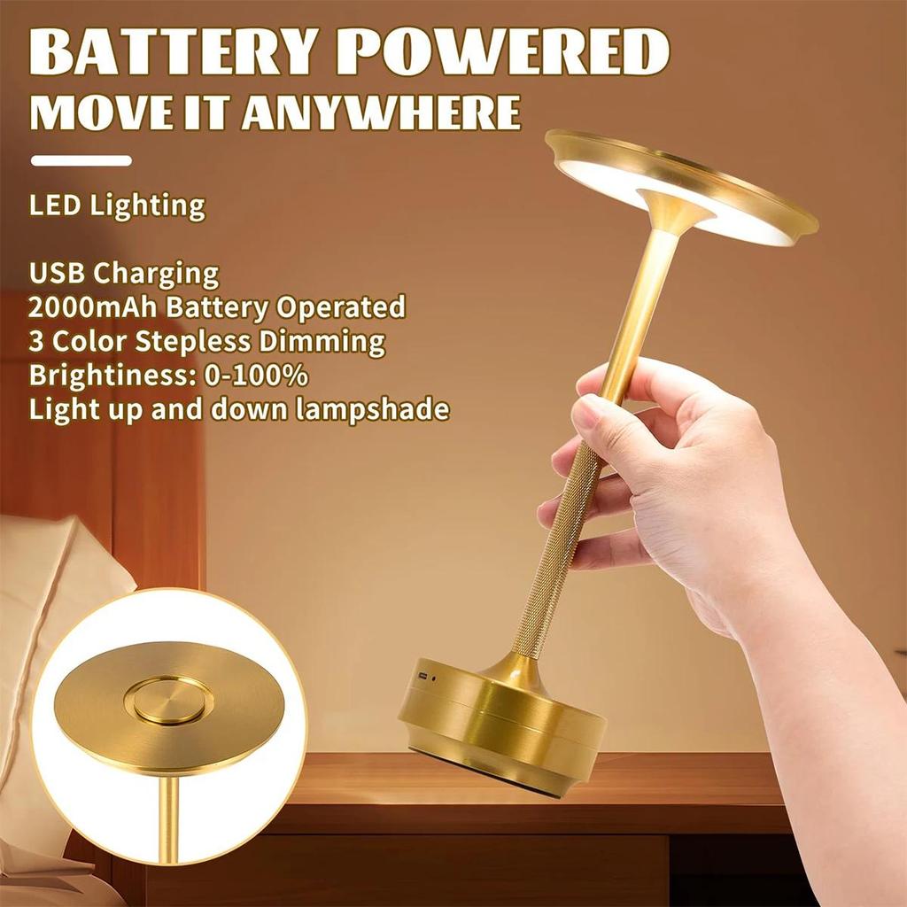 3 Color Table Lamp Silver Rechargeable Lamps For Table Usb Led Touch Dimmable Black And Gold Gold Modern Creative Eye Protecting
