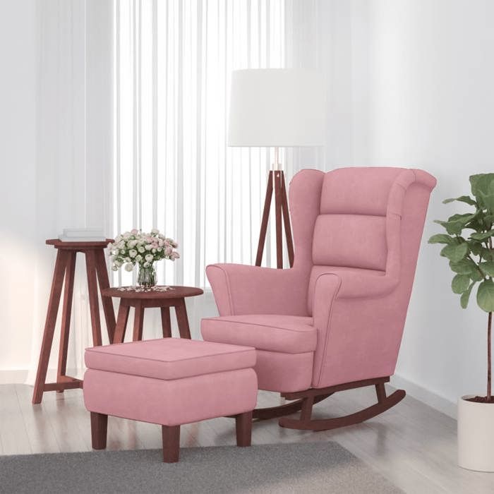 VidaXL Chaise à Bascule avec Pieds en Bois et Tabouret Fauteuil de Salon Relaxation Meuble de Salle de Séjour Chambre 3121234