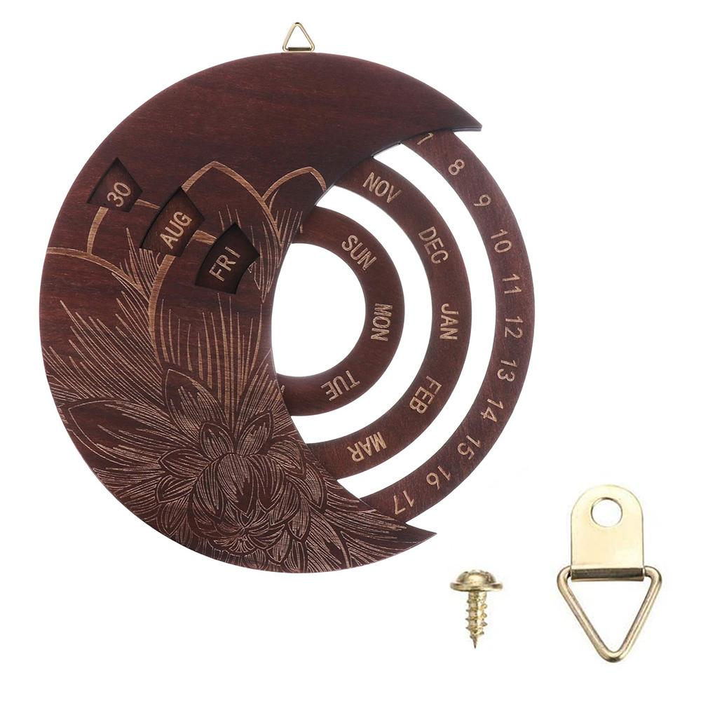 Hanging Calendar Wooden Rotatable Calendar Wall Mounted Living Room Decoration Home Supplies