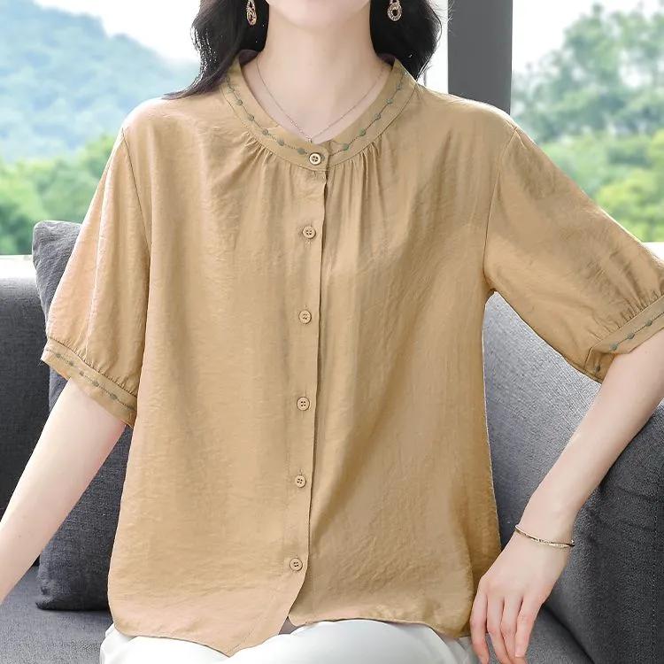 Embroidered Blouse Women Short Sleeve Summer Loose Slimming Top