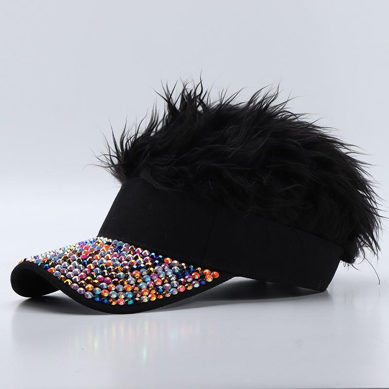 Colorful Flag Simulation Wig Baseball Cap Fashion Rhinestone Sun Visor