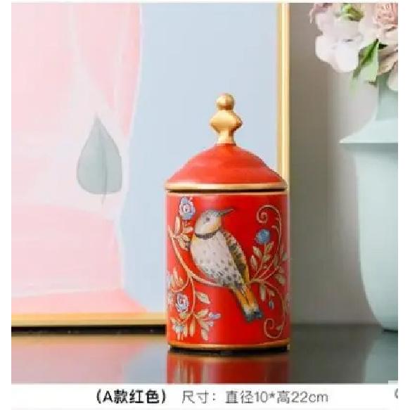 American Ceramic Storage Tank Pastoral Bird Printing Utensil Multifunction Tea Coffee Cup Painted Ceramics With Lid Jewelry Box