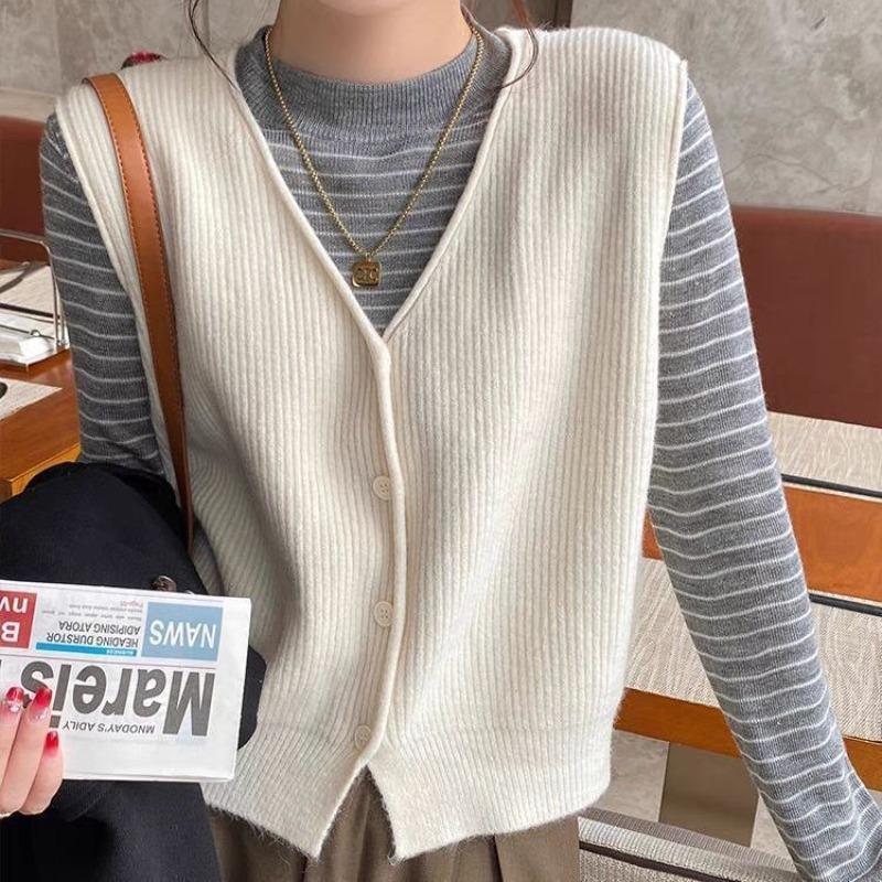 

Retro simple knitted vest vest women s casual versatile spring new sleeveless vest sweater jacket XXL