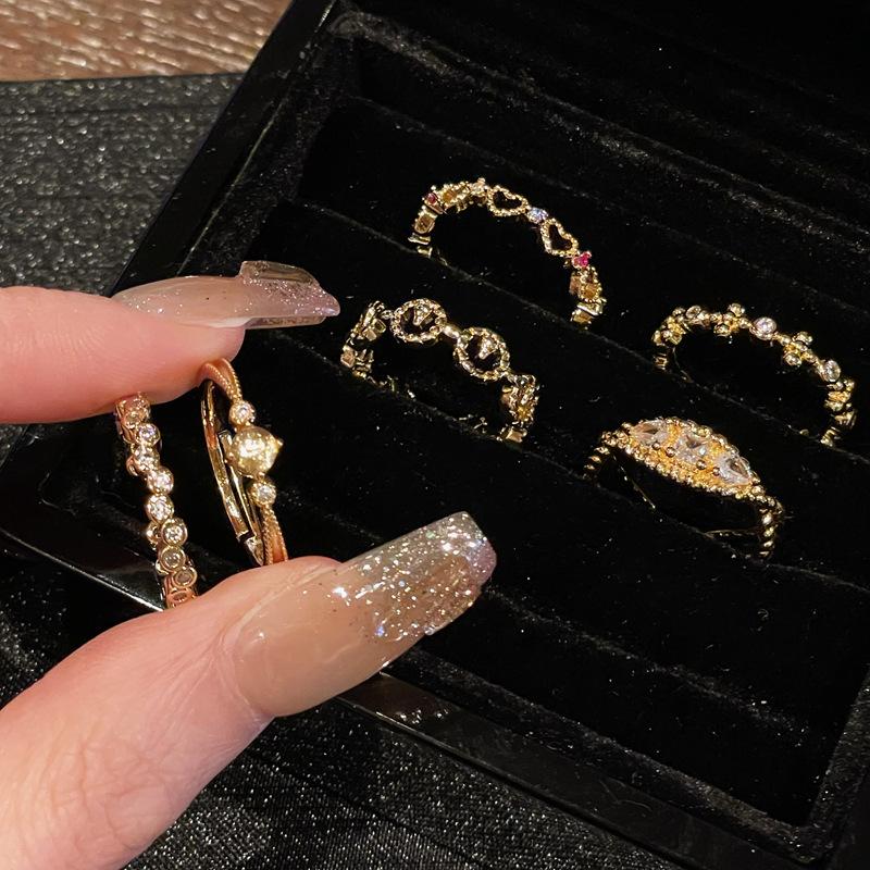 Explosive Fashion Temperament Diamond Opening Ring Niche Design Medieval French High-End Accessories Ring Women