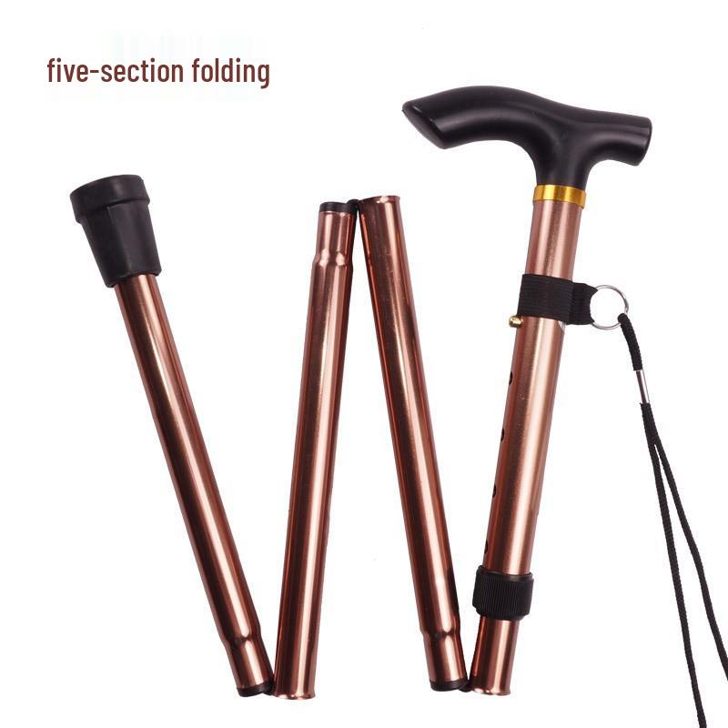 Verstellbarer Aluminium-Trekkingstock: Teleskopisch, Faltbar, Rutschfest, 5-teiliger Wanderstock für ältere Menschen