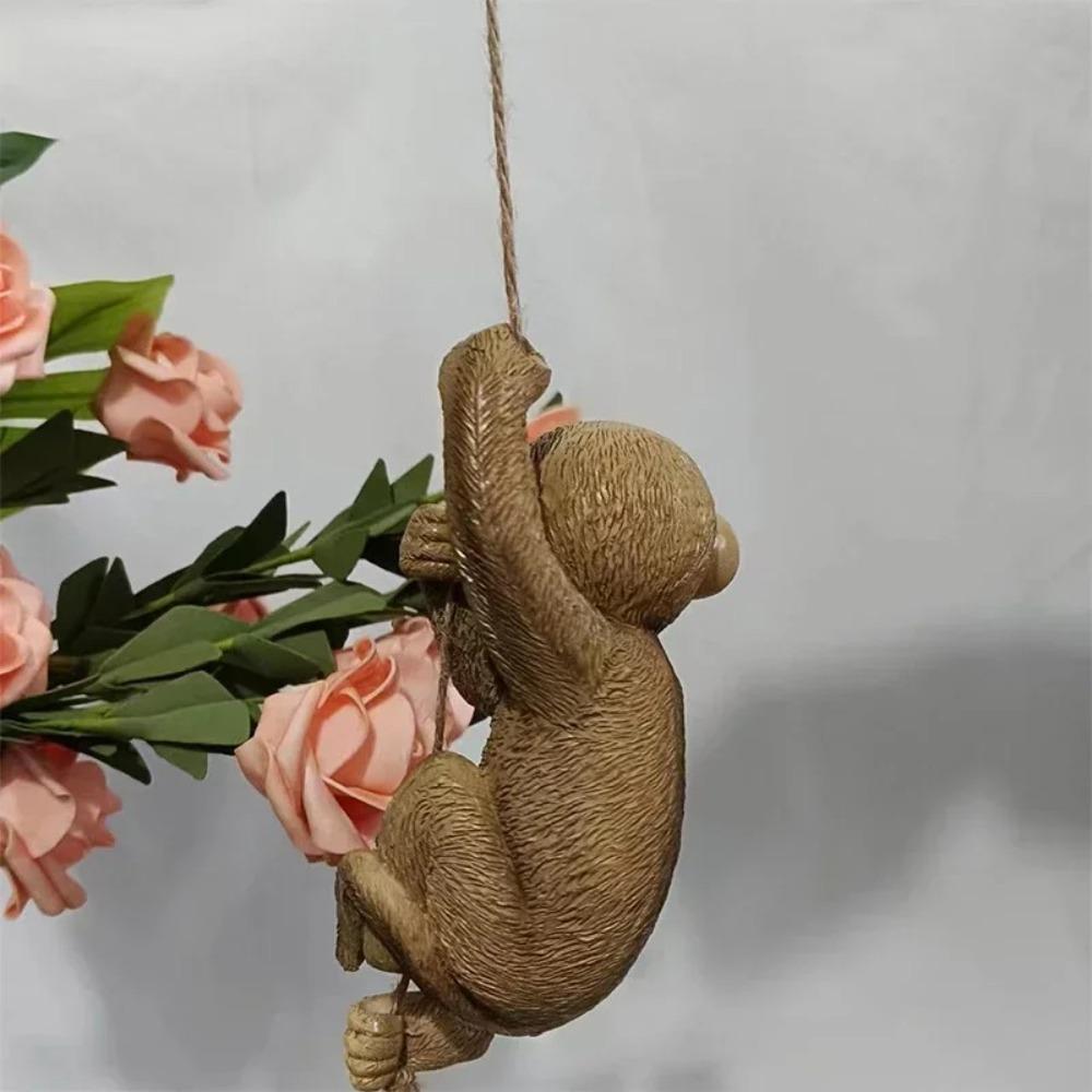 Handmade Monkey Hanging Ornament Cute Animal Statue Garden Climbing Monkey Figurine Plant Hanging