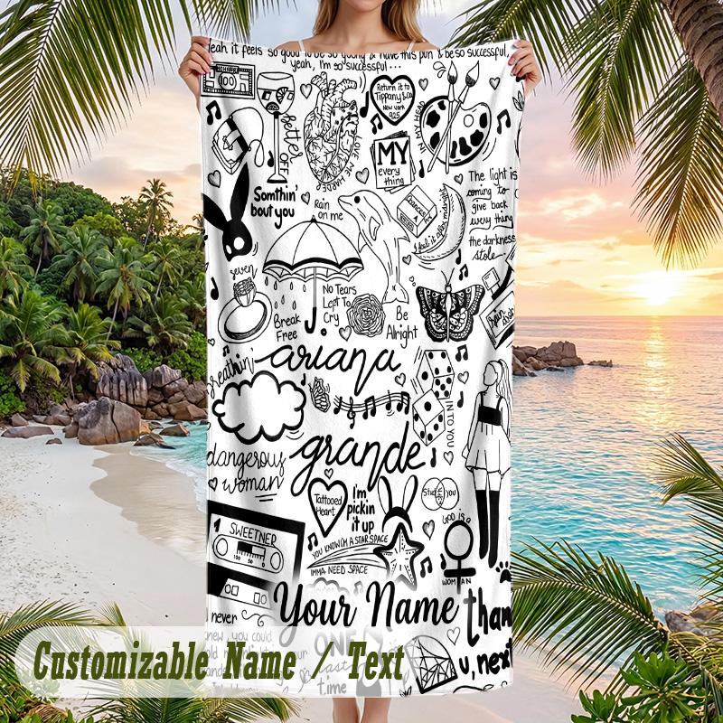 Ariana Grande Beach Towel, Personalized Custom Name Text, Quick Dry Large Absorbent Towel For Beach Pool