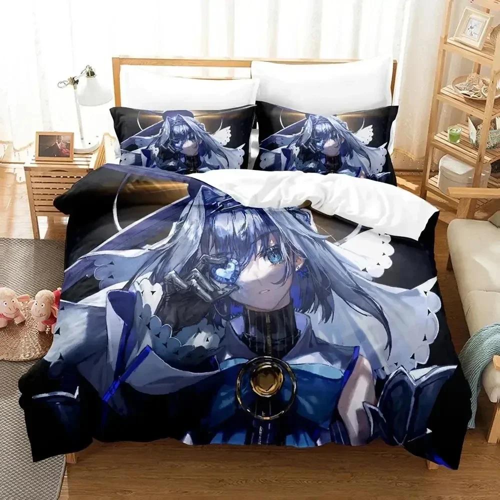 3D Print Anime Ouro Kronii Bedding Set Printed With Pillowcase Bed Duvet Cover Soft Queen King Size Bedclothes Home Boys Adult
