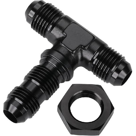 4AN Male Flare Bulkhead on Side Tee T Fitting Adapter with AN4 Nut Aluminum Black