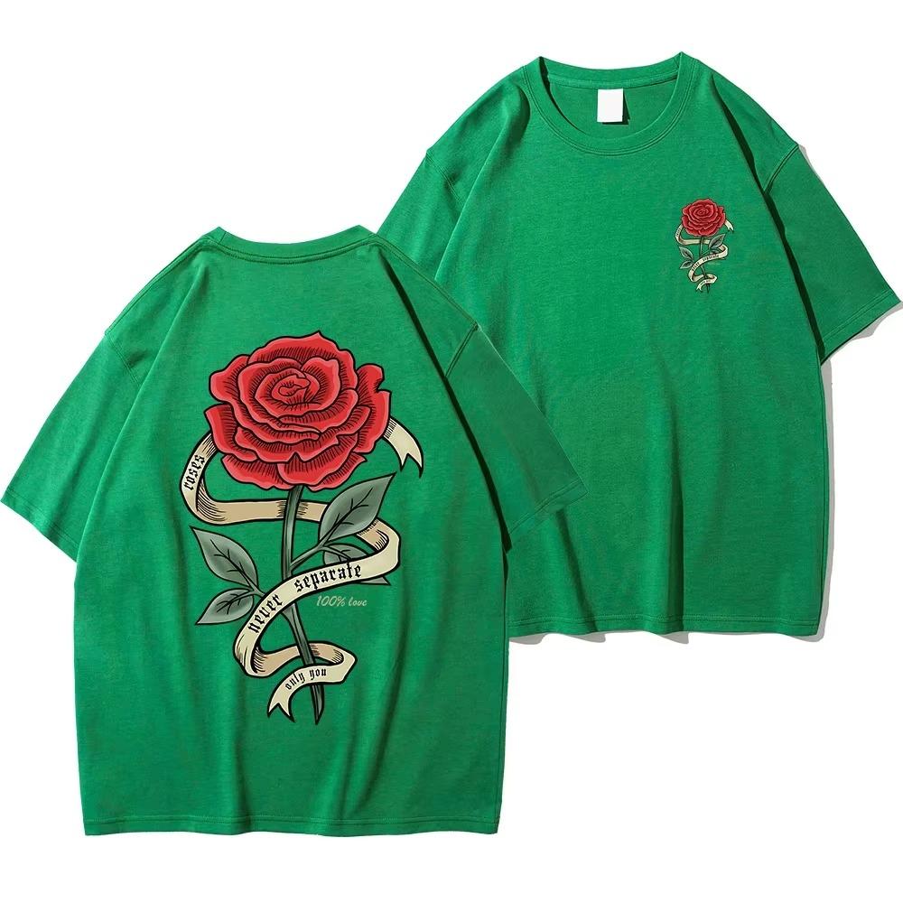 Rosas vermelhas envoltas em fitas roupas de impressão masculinas algodão respirável camiseta roupas grandes casuais camisetas soltas manga curta
