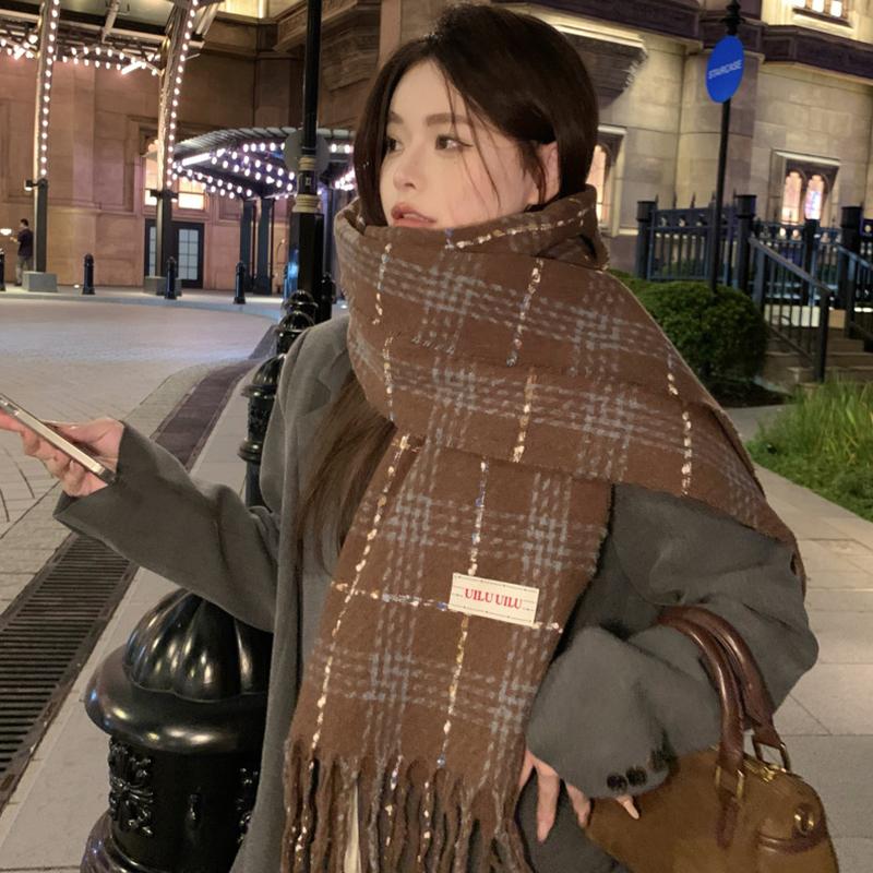 Retro Fashion Winter Women Knitted Scarf Headscarf Casual Preppy Plaid Tassel Scarve Lady Mujer Wrap Shawl Korean New Christmas