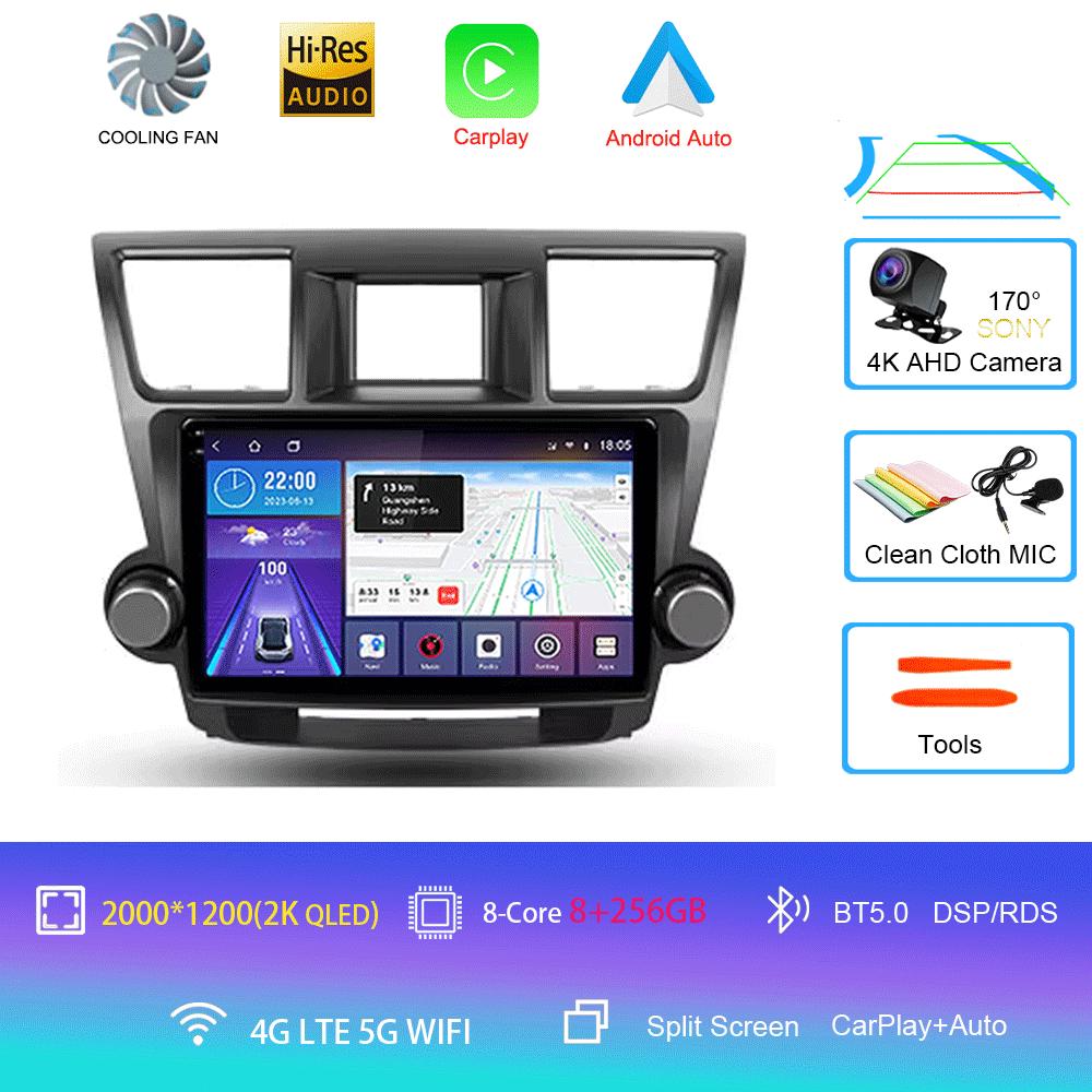 Car Radio Android 14 Carplay Auto For Toyota Highlander 2 XU40 2007-2013 Multimedia Video Player Navigation GPS Stereo 2din DSP