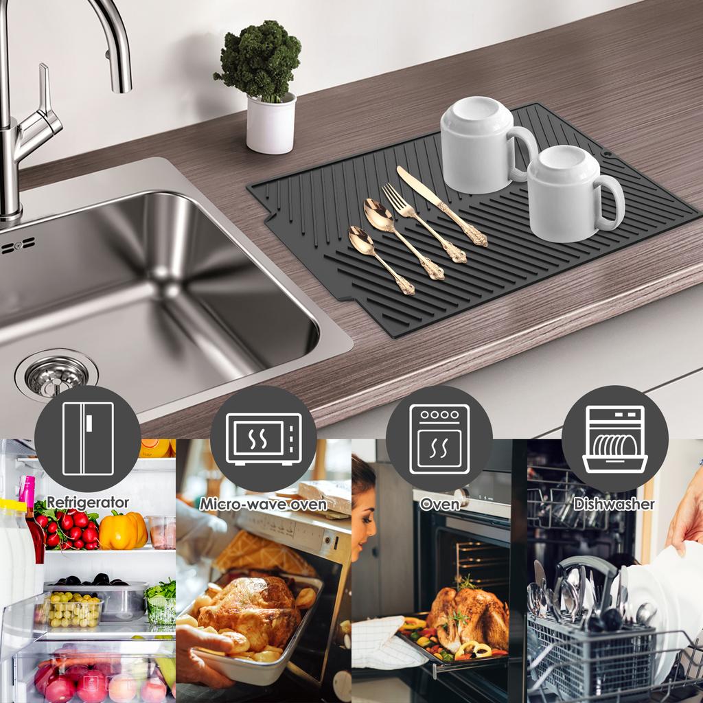 Silicone Drying Mat Flexible Non Slip 16.9 X 13 Inch Heat Resistant Dish Dry Mat Multi-Purpose Dishwasher Safe for Counter Sinks