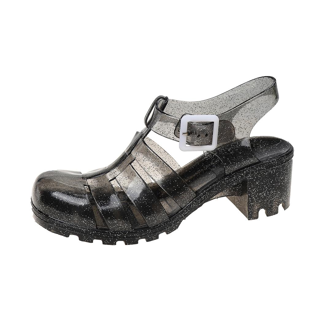 Módní univerzální dámské letní plastové vysoké podpatky protiskluzové transparentní křišťálové želé boty princeznovský styl přeshraniční obchod obuv