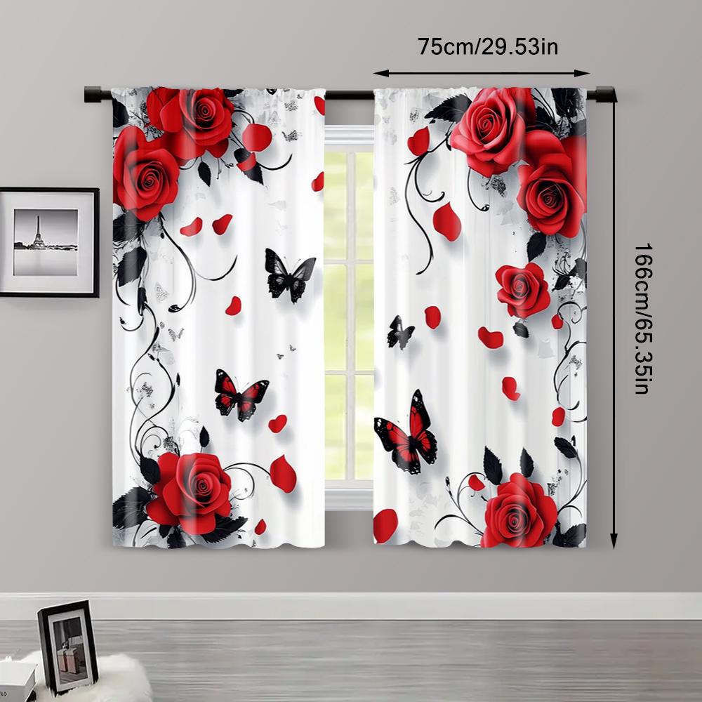 2pcs   Window Curtain  print Abstract Rose Design Versatile Fabric (without rod) Art Deco Festive Ldeal for Home Decor and
