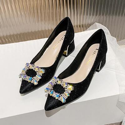 Chaussures pour Femmes Escarpins Modernes Printemps Été OL Bout Pointu Décontracté Talons Hauts Chaussures Strass Brillants Chaussures de Robe 35-43