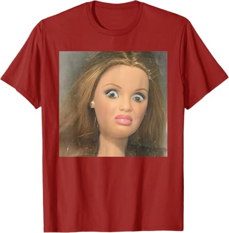 

Expressive Meme Doll Portrait for Women Funny TShirt Sarcastic Doll Reaction Face Y2K Design Saying Tee Novelty Gift Streetwear S