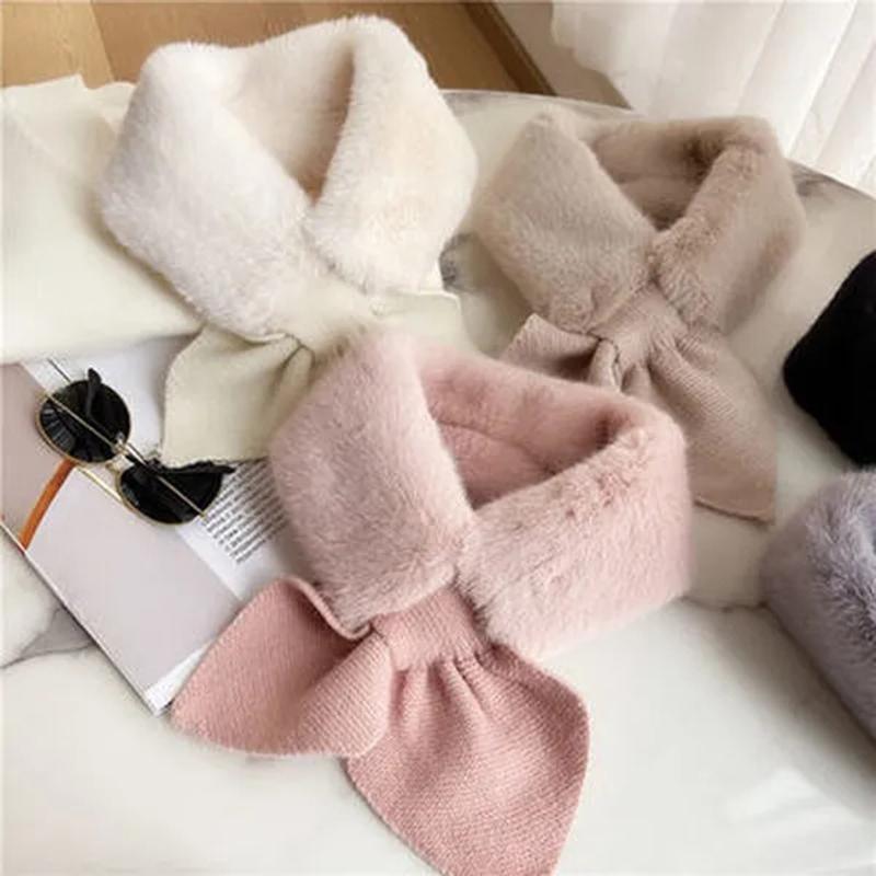 Women Winter Faux Fur Collar Scarf Elegant Soft Fluffy Thick Knitted Neck Warmers for Cold Weather