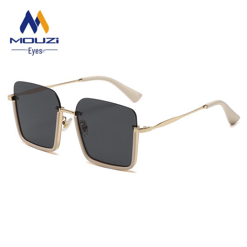 Retro Half-Frame Tea-Colored Sunglasses, Unisex 2025 Korean Style, High-End Net Red Fashion.