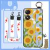 Kickstand Oil Painting Phone Case For ZTE Blade A34 Anti-dust Ring Fashion Design Anti-knock Lanyard Wrist Strap Flower