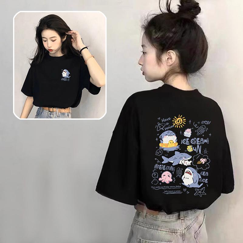 

Milk apricot loose cotton short-sleeved t-shirt women s summer new round neck versatile Hong Kong version printed top t-shirt 3XL