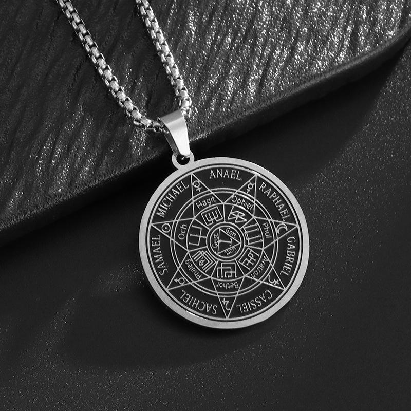 Wind Schmuck Sieben Erzengel Amulett Retro Siebenzackiger Stern Charakter Anhänger Halskette